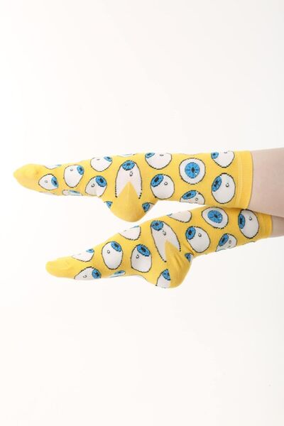 Socks Tunnel Göz Desenli Renkli Sarı Çorap