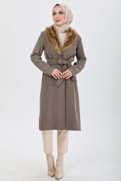 TOFİSA Γυναικείο Mink Trench - Απλό Γούνινο Γιακά - 13092