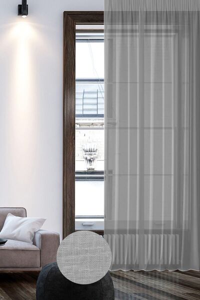 GOCCIA HOME Keten Görünümlü Düz Tül Perde Pilesiz Gri