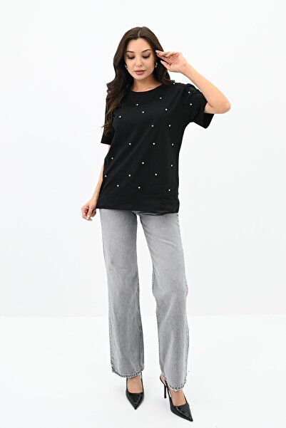 Koza Butik تي شيرت نسائي مطرز بالأحجار - موديل 1750-24