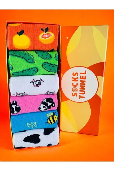 Socks Tunnel Смесен цветен комплект от 6 шарки на плодове и животни