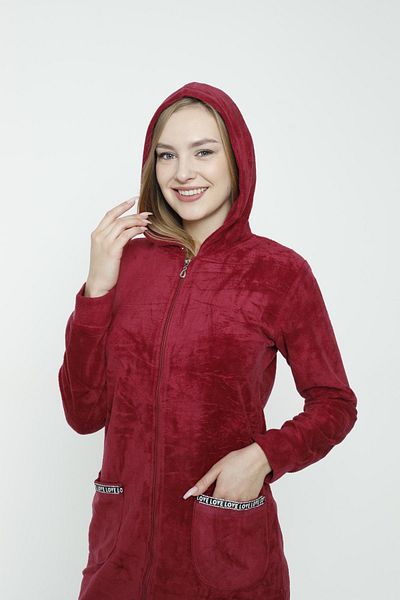 İntensive Soft Fleece Hooded and Zippered Long Sleeve Women's Dress