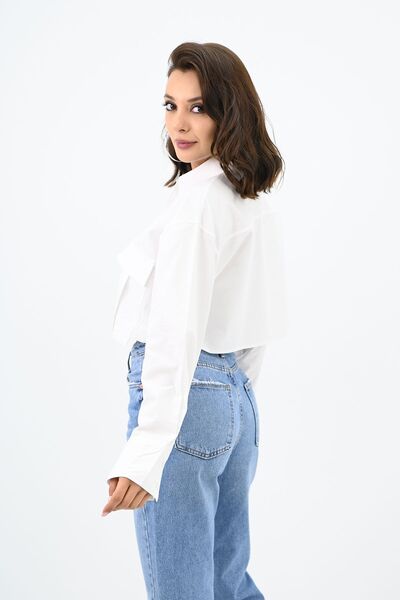 Koza Butik Γυναικείο πουκάμισο Crop Pocket Detailed 1672-24