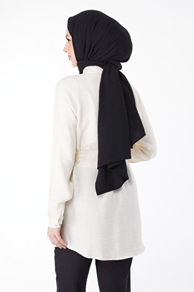 TOFİSA Plain Shirt Collar Women's Ecru Belted Tunic - 25095
