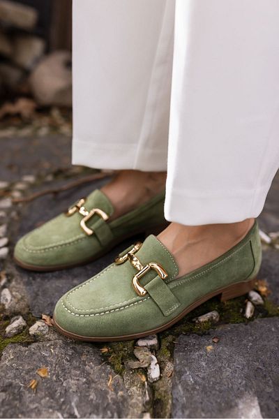 ANGELİNA JONES TRİNK WOMEN'S GREEN Genuine LEATHER SUEDE IMPORTED BUCKLE LOAFER SHOES