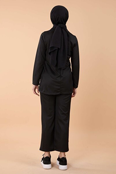 TOFİSA Schwarze Tunikahose für Damen mit geradem Hemdkragen - 13072