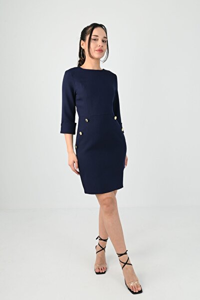 Koza Butik Γυναικείο Λεπτομερές Φόρεμα με Κουμπί 5202-24