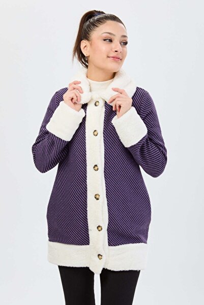 TOFİSA Purple Straight Jacket Collar Women's Jacket - 13095
