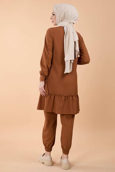 TOFİSA Judge Collar Women's Tunic and Trousers Set - Tan 13063