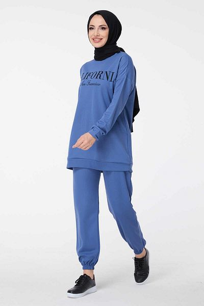 TOFİSA Women's Blue Tunic Trousers - Crew Neck - 13046