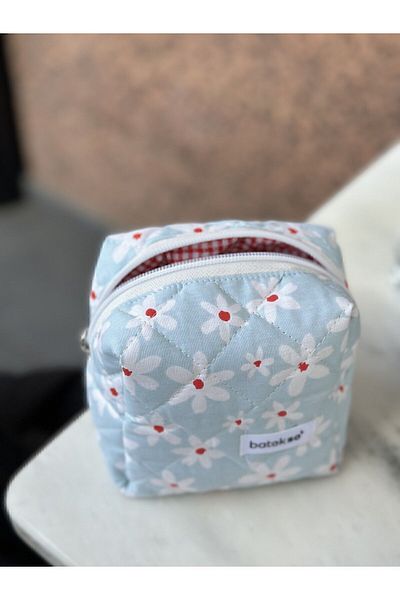 Batekso Light Blue Daisy Patterned Makeup Bag - Small Size