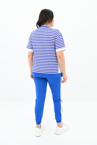 Koza Butik Γυναικείο Σετ Φούτερ με ρίγες Plus Size 8106-24