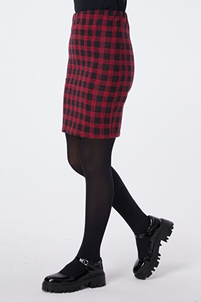 TOFİSA Claret Red Mini Straight Medium Women's Skirt - 23757