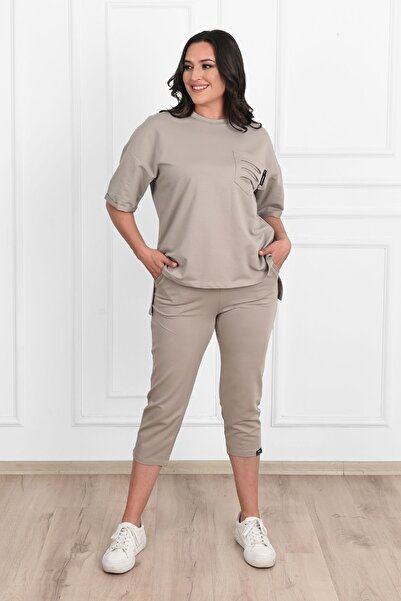 Koza Butik Set de trening Capri cu detaliu de buzunar rupt - mânecă scurtă 80...