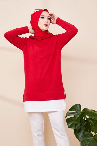 TOFİSA Red Plain Medium Women's Sweat - 3423