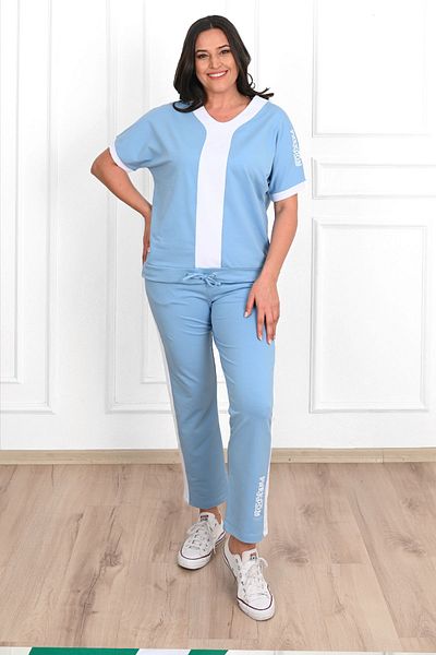 Koza Butik Set de trening cu mânecă scurtă cu imprimeu text pentru femei 8016-23