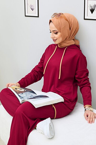 TOFİSA Claret Red kapucnis galléros tunika nadrág nőknek - 13027