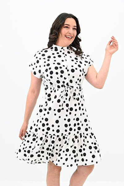 Koza Butik Γυναικείο φόρεμα με λεπτομέρεια πουά σε μεγάλο μέγεθος 5226-25