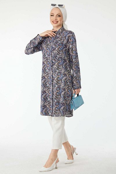 TOFİSA 24504-SAKS Mintás tunika