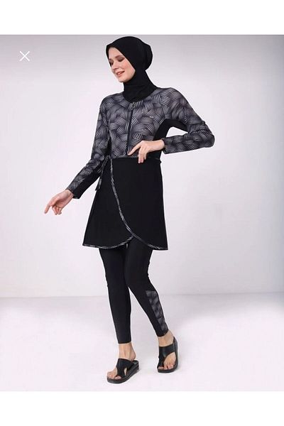 mikam 5 Pieces Stylish Designed Full Covered Bather Hijab Swimsuit