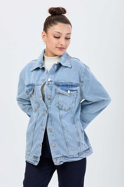 TOFİSA Jachetă de blugi pentru femei Blue Flota Pocket - Guler cămașă solid - 23814