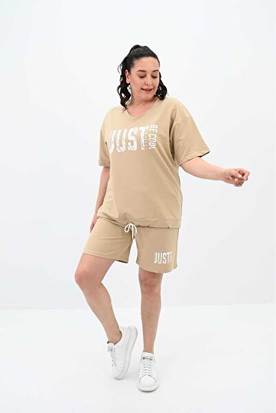 Koza Butik Plus Size Women's Shorts Set - Printed, 8087-24