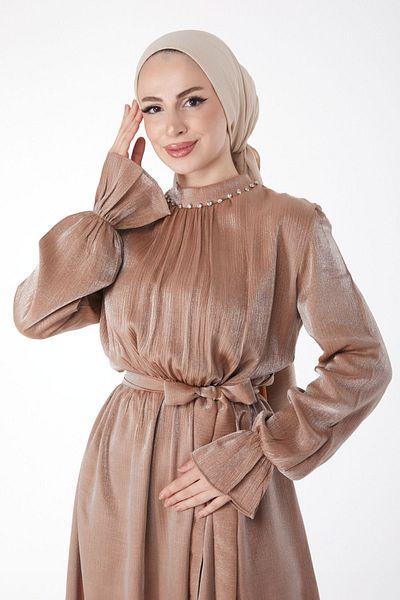 TOFİSA Γυναικείο φόρεμα με πέτρα βιζόν, Plain Judge Collar, λεπτομερές ζωσμένο φόρεμα - 25077