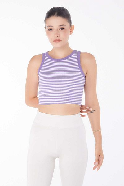 TOFİSA Crop pentru femei cu dungi violet - Decolteu - 25958