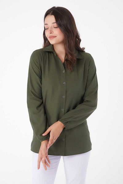 TOFİSA Women's KHaki Plain Shirt Collar Shirt - 13249