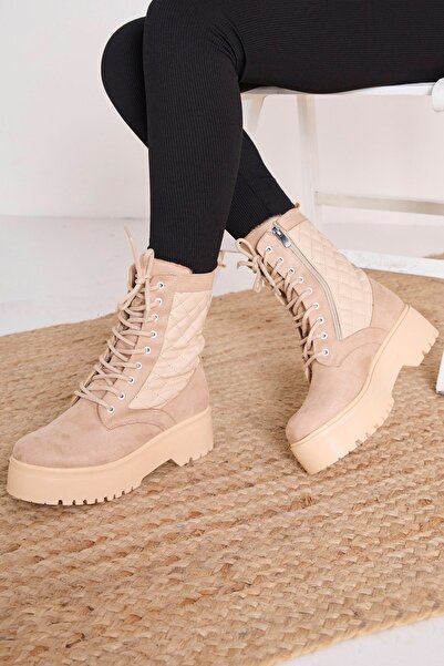 TOFİSA Μπεζ σουέντ γυναικείες μπότες - 23059