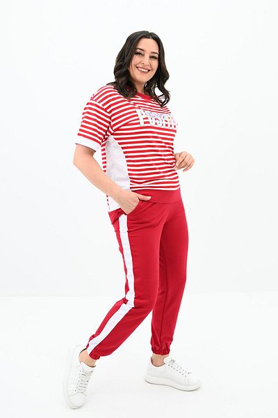 Koza Butik Women's Large Size Striped Tracksuit Set 8106-24