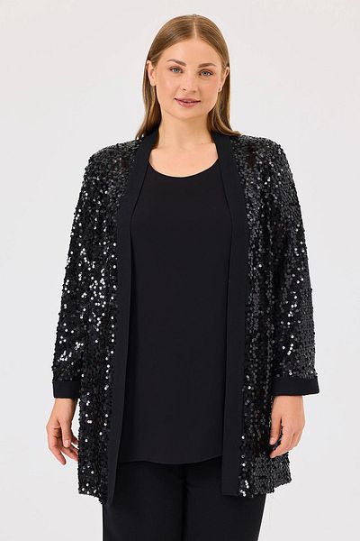 Gala-Xi Galaxi 4002 Μαύρο Παγιέτες Μπουφάν - Γυναικείο Plus Size με Εσωτερική Μπλούζα