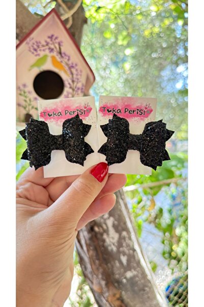 Toka Perisi Black Black Glitter Shimmer 2-Piece Bow Buckle
