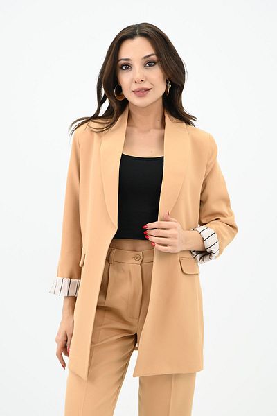 Koza Butik Γυναικείο Σετ Μπουφάν με Ριγέ Φόδρα 0115-25-1