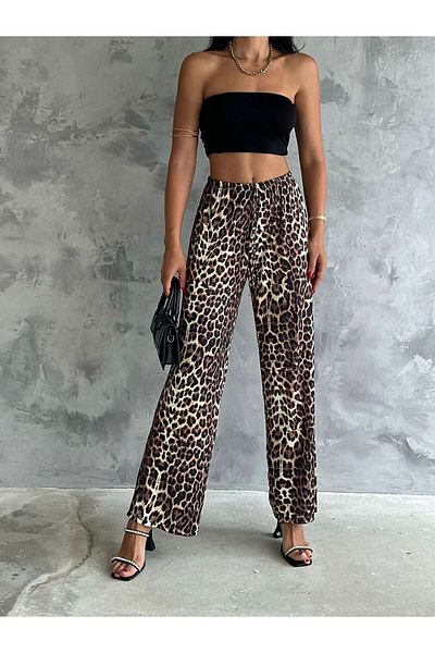 badibadii Leopard Patterned Women's Trousers - Drawstring Waist