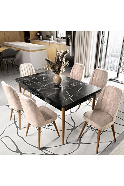 Hardalım Consept 6 Kişilik Açılır Masa Sandalye Takımı Mutfak Masası Takımı S...