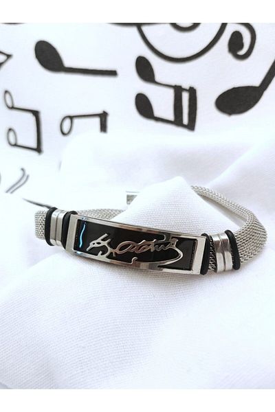 Herşey Nota Ataturk Signed Men's Bracelet - Straw Cord, Stainless Steel