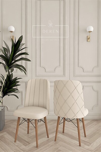 DEREN HOME Astera Serisi Açılabilir Masa + 6 Adet Krem Baby Face Kumaş Mutfak Salon Yemek Odası Takımı