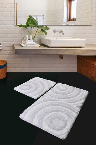 Chilai Home Wave White Σετ 2 τεμαχίων - Πλένεται χαλί μπάνιου και αντιολισθητικό ακρυλικό