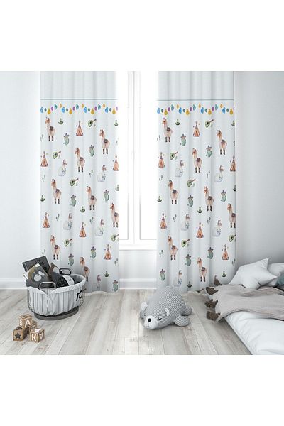 Lolla Cute Camels White Background Curtain 269