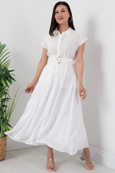 PULLIMM Belted Buttoned Dress NY4306