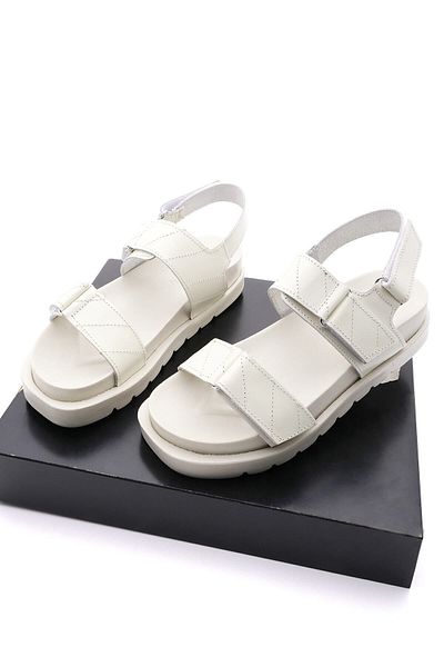 Marjin Women's Genuine Leather Daily Velcro Sandals Hifaz Beige