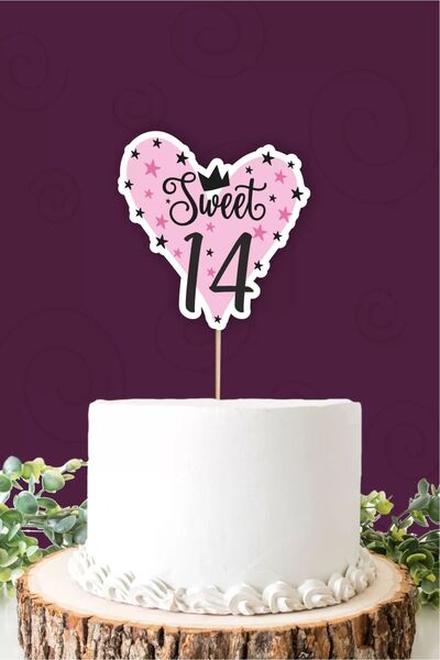 neşeli günlerim Sweet 14 - Ροζ και μαύρο στολίδι τούρτας, χοντρό χαρτί