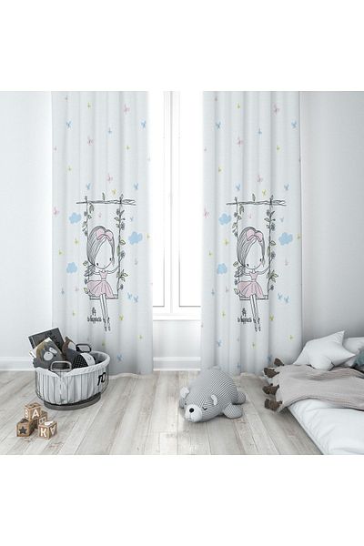 Lolla Swing Girl White Background Curtain 191