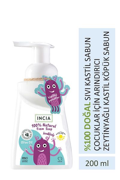 Incia 100 % natürliche Schaum-Kastilienseife mit Olivenöl für Kinder – 10 Kräuteröl, vegan, 200 ml