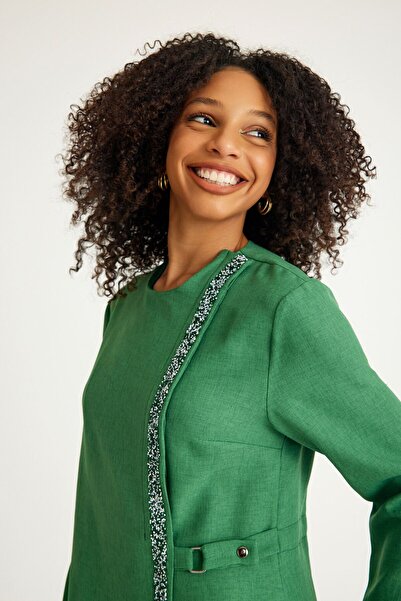 Fashion Showcase Green Long Abaya Ferace - Stone Detailed Lace up