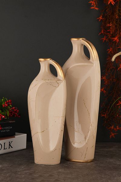 ANGDESİGN Angdesign Beige Ceramic Alaçatı Vase Set of 2