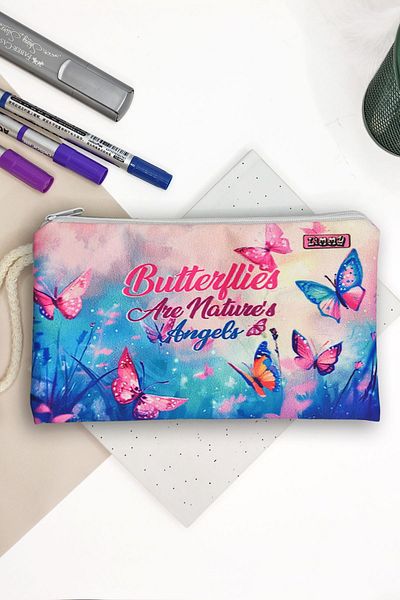 Limmy Butterfly Patterned Pencil Case with Washable Cloth