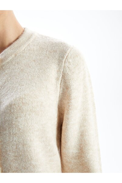 LC Waikiki Γυναικεία Πλεκτά Ζακέτα - Crew Neck, Μασίφ μακρυμάνικο