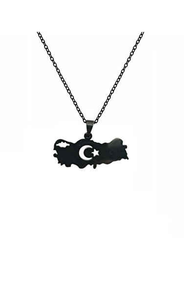 Herşey Nota قلادة سوداء من الفولاذ المقاوم للصدأ 316L بنمط العلم التركي - خري...